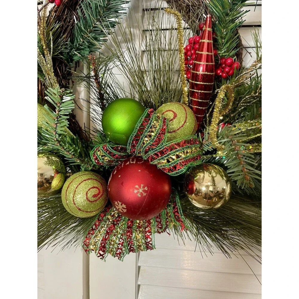 Christmas Wreath- Pine, Red, Green, Gold